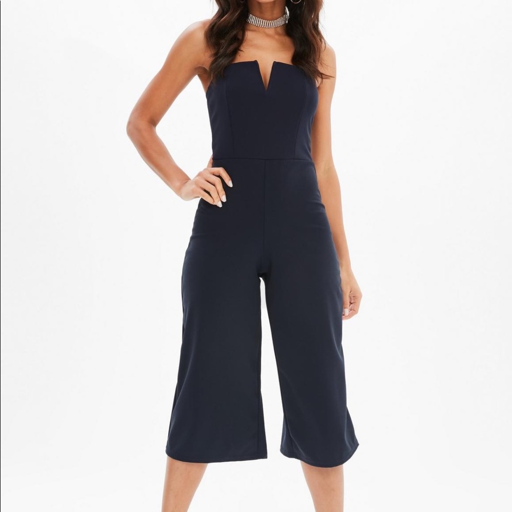 Navy V Bar Bandeau Culotte Jumpsuit